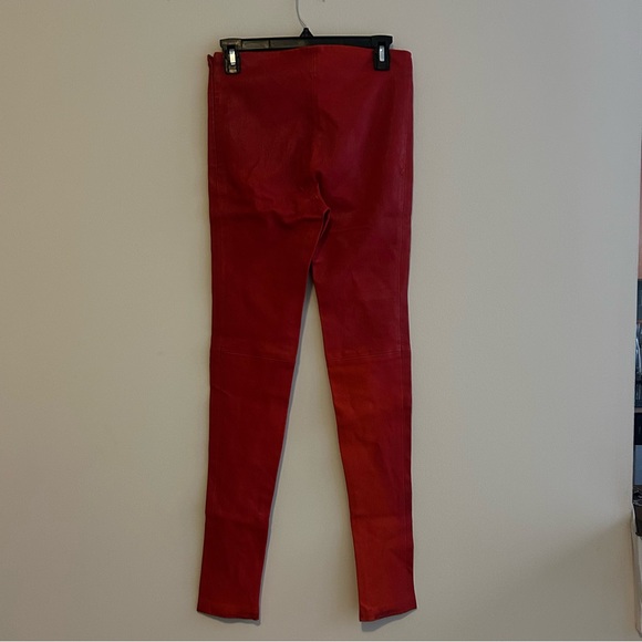 Balenciaga Red Leather Leggings Pull On Zipper Hem Vibrant Bold 38 - Picture 12 of 12
